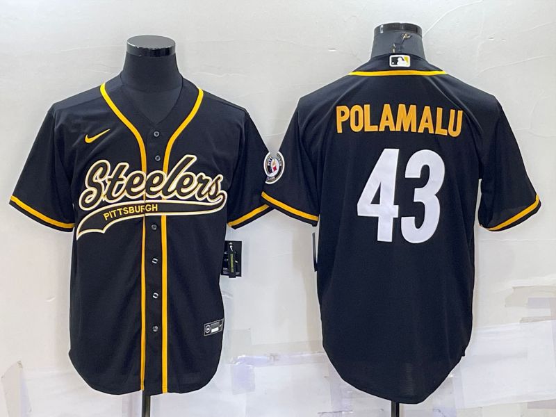 Men Pittsburgh Steelers 43 Polamalu Black white 2022 Nike Co branded NFL Jersey